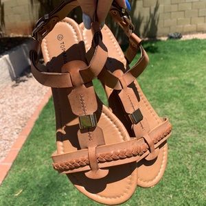 Tan and gold sandals